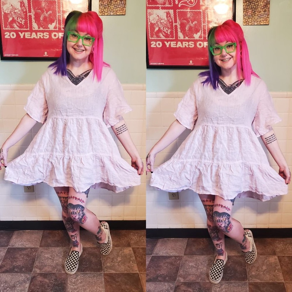 Light Pink Tiered V-Neck Women's Dress